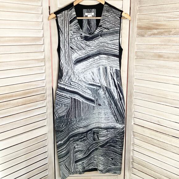 Helmet Lang 100% Silk Method Cutout Shift Dress Black Gray Marble Print P XS - Picture 7 of 12
